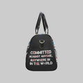Side view of Che Guevara weekender duffel bag showing graphic print and sturdy carry handles