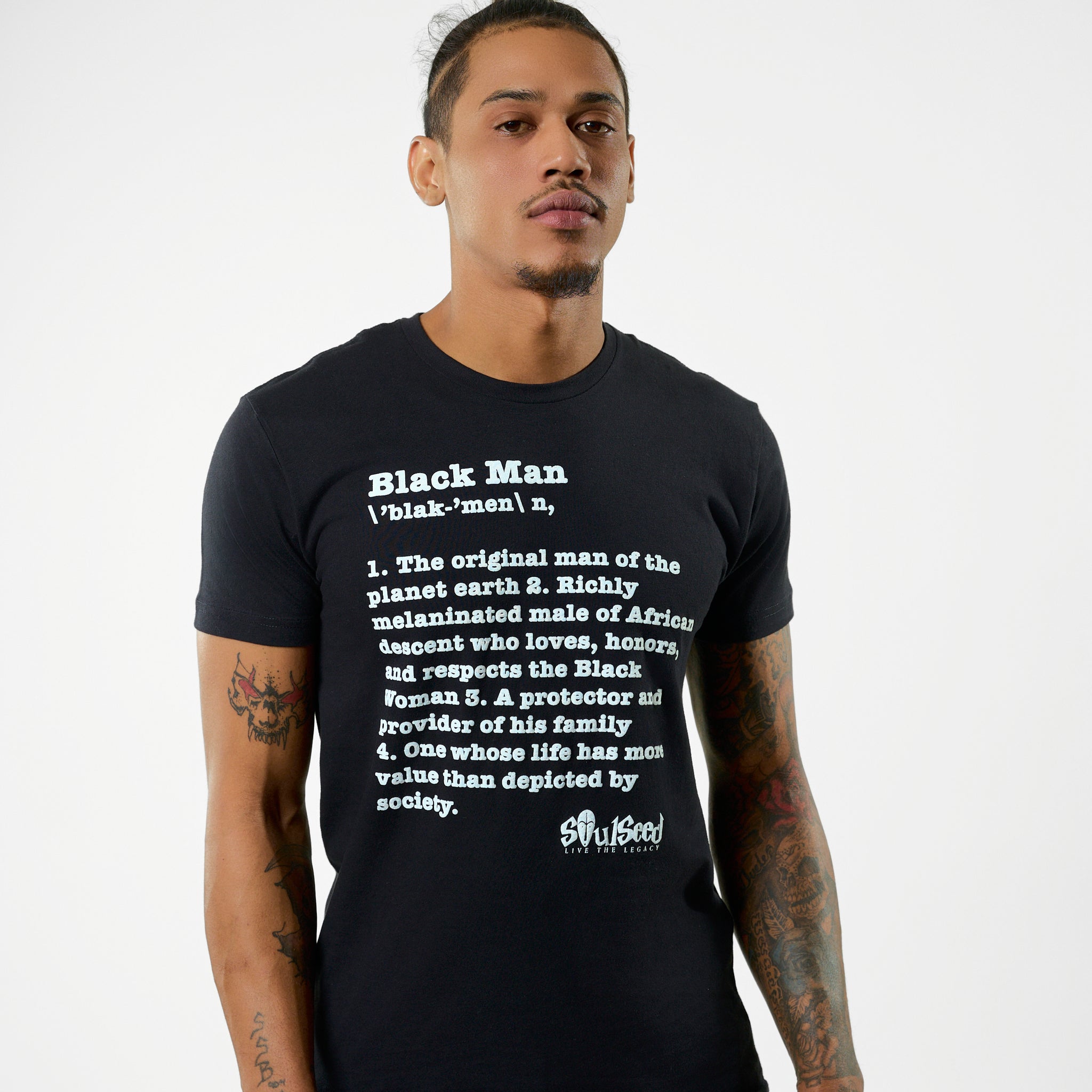 Definition of a Black Man t-shirt celebrating Black masculinity and strength - African American men's empowerment apparel by SoulSeed