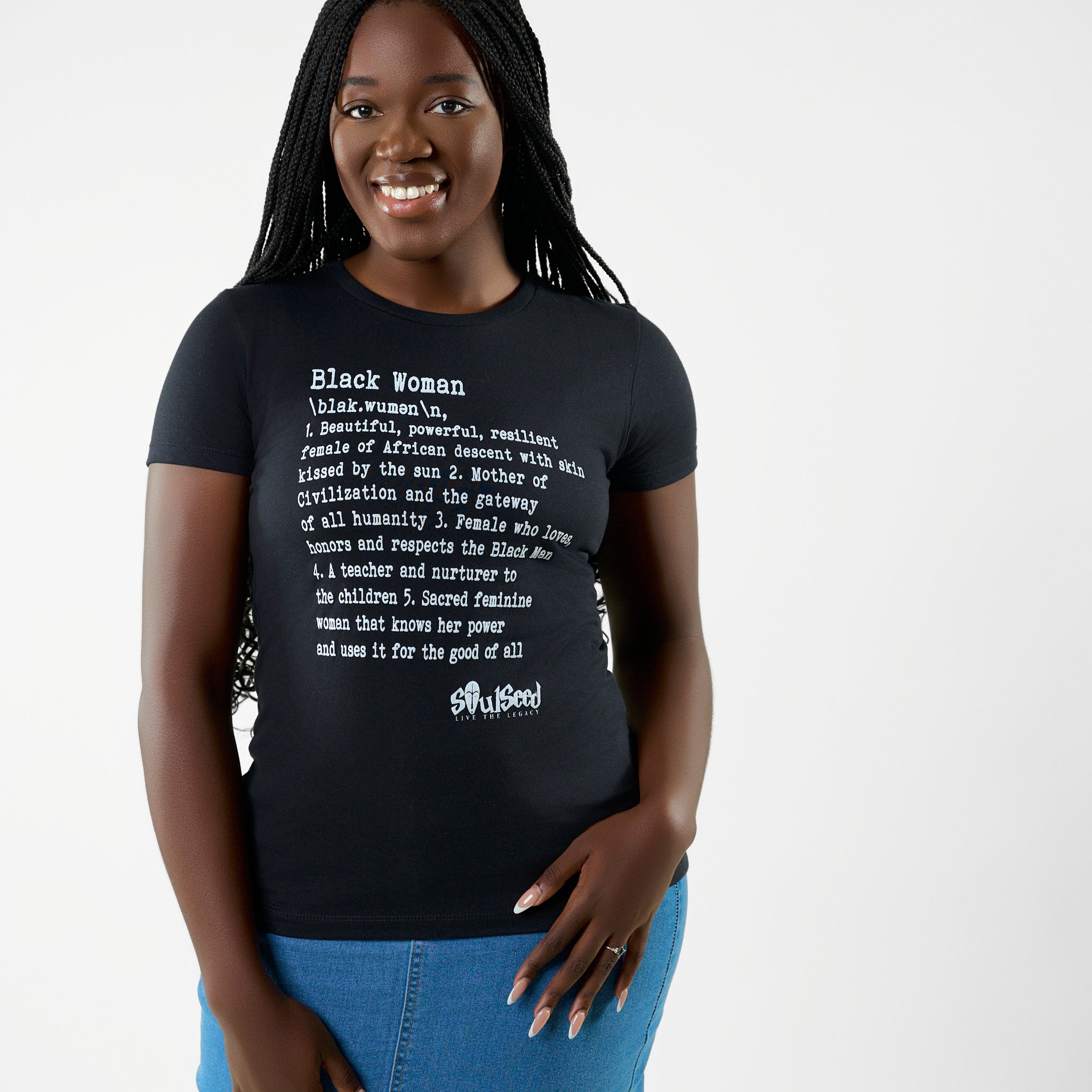 Definition of a Black Woman t-shirt celebrating Black femininity and strength - African American women's empowerment apparel by SoulSeed"