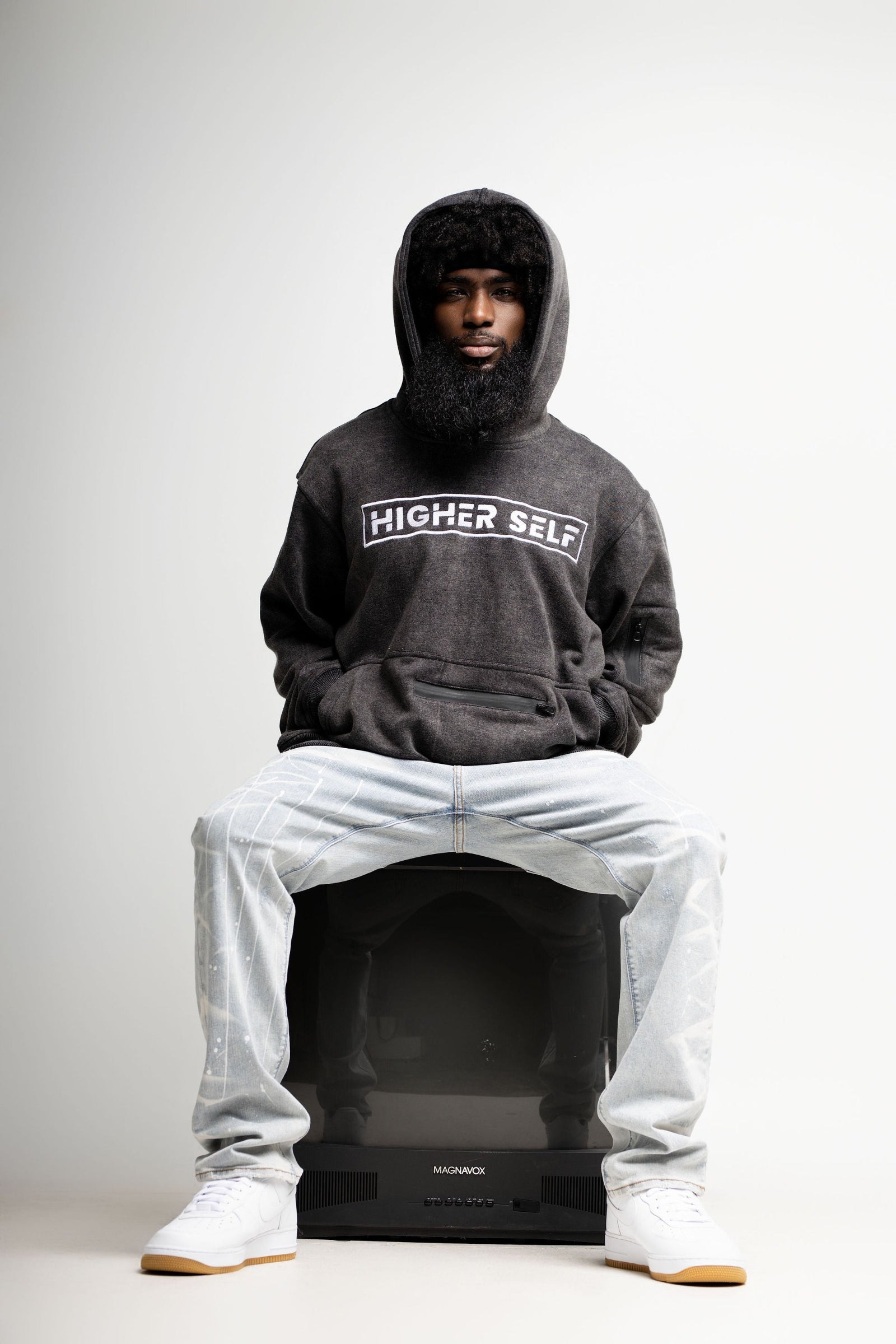 Higher Self Hoodie, Model on TV