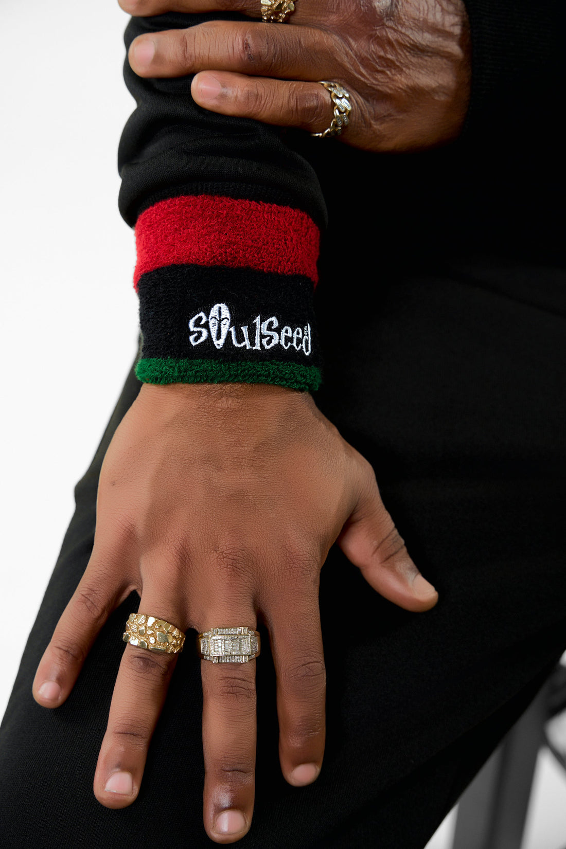 Red black green RBG headband and wristband set, Model 