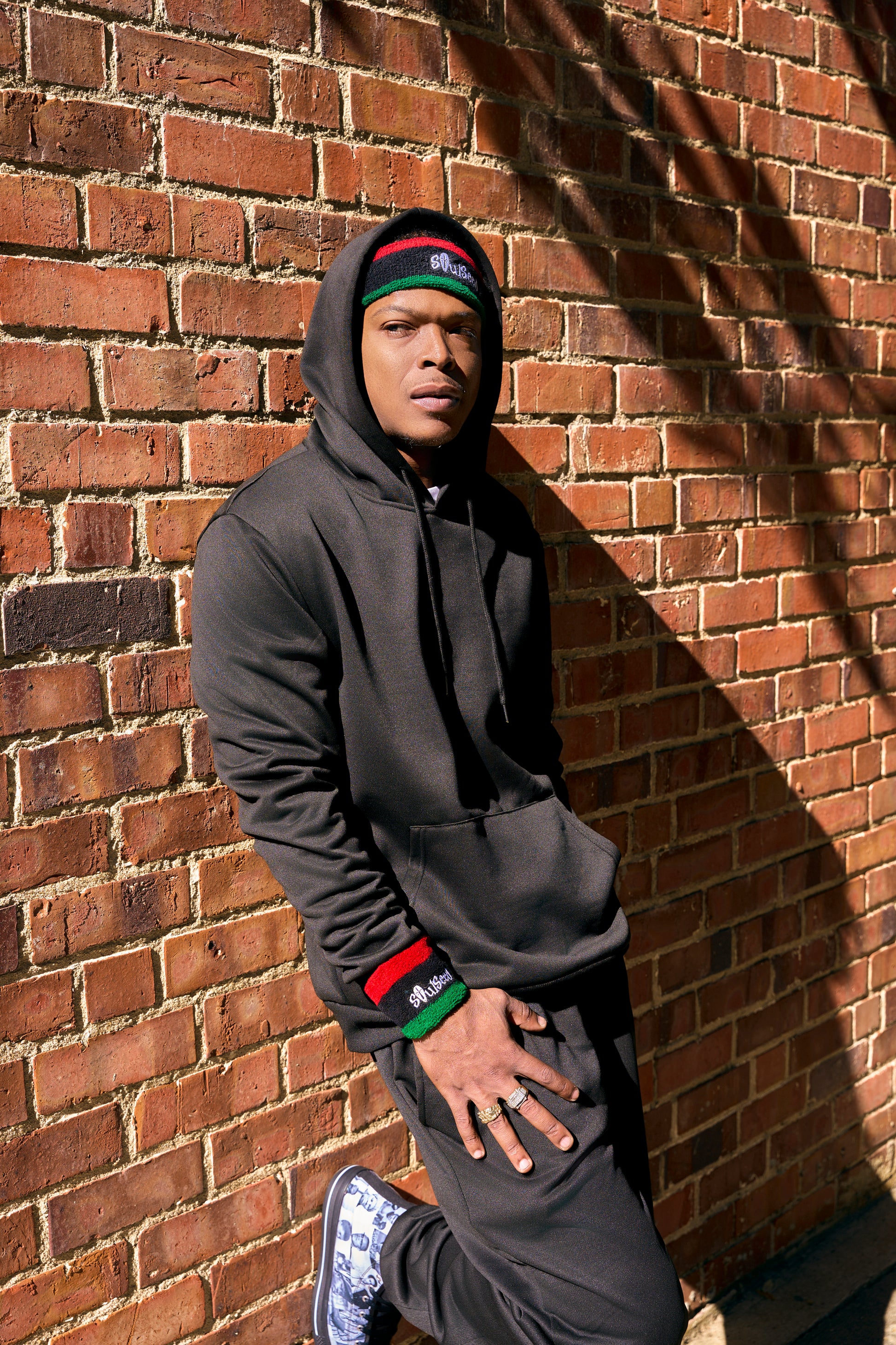 Cotton RBG fitness headband set in Pan-African colors - embroidered sweatband for cultural pride and athletic performance