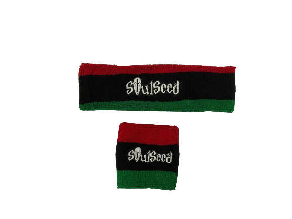 Pan-African sweatband set - RBG headband and wristband for workouts, cultural events, and Black pride
