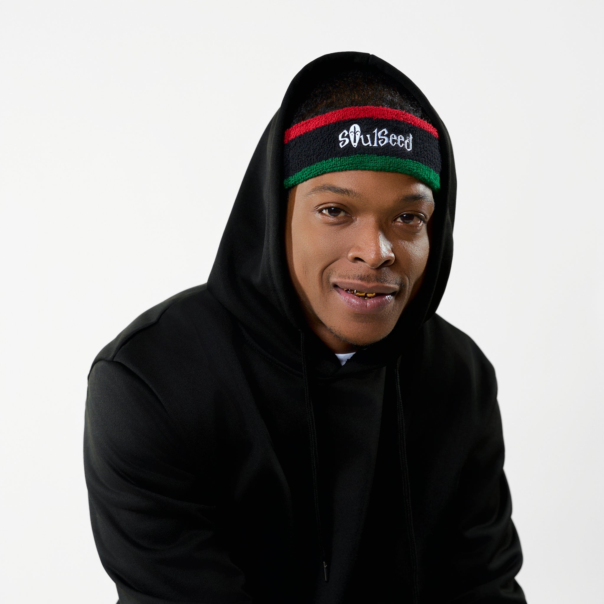 Red black green RBG headband and wristband set with Pan-African colors - African American fitness accessories by SoulSeed