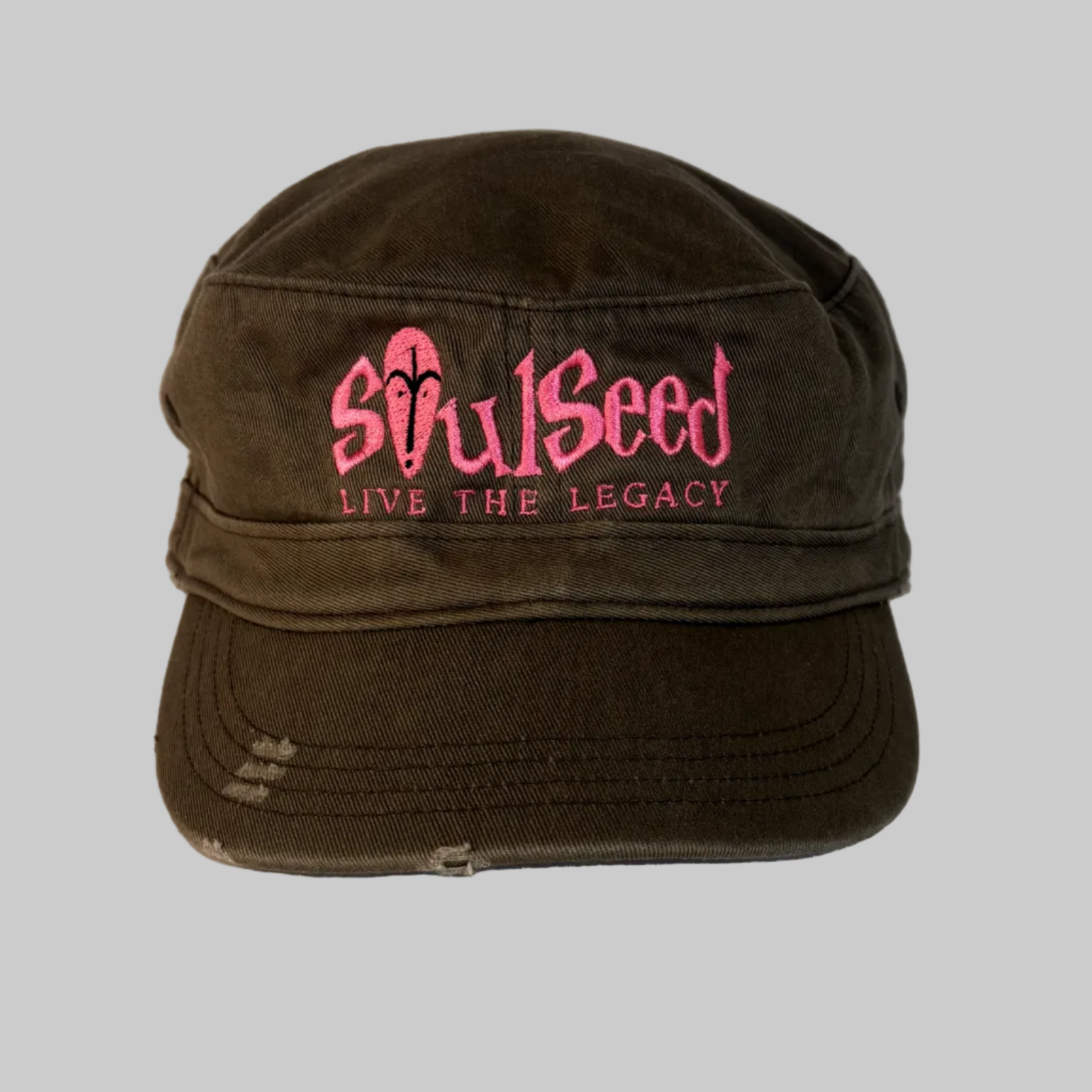 Branded Distressed Military Style Hat, Olve and Green