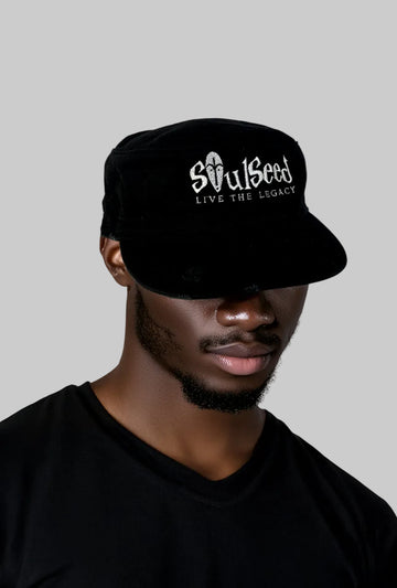 Branded Distressed Military Style Hat. Black