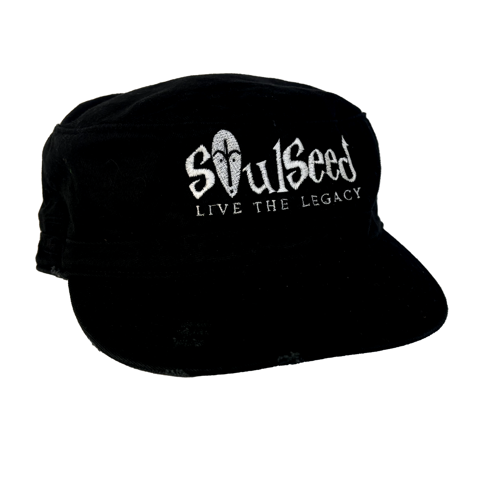 Vintage military cap with SoulSeed Live the Legacy logo - distressed African American heritage streetwear hat