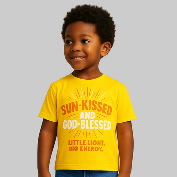 Sun-kissed God-blessed kids t-shirt, AI model
