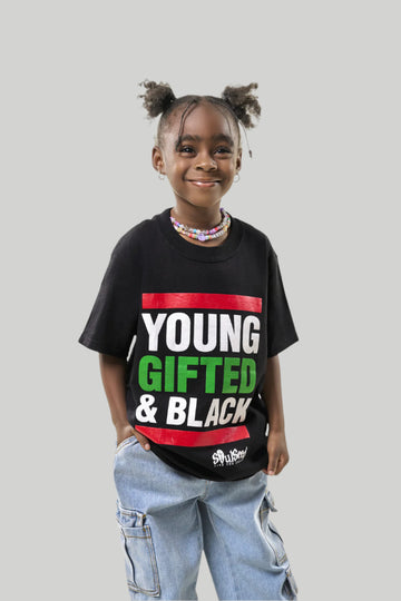 Young Gifted and Black youth t-shirt, Model